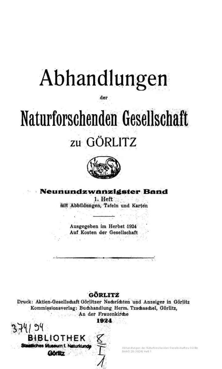 Görlitz Abhandlung Band 29 Heft 1 1924