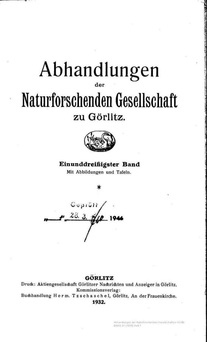 Görlitz Abhandlung Band 31 Heft 1 1930