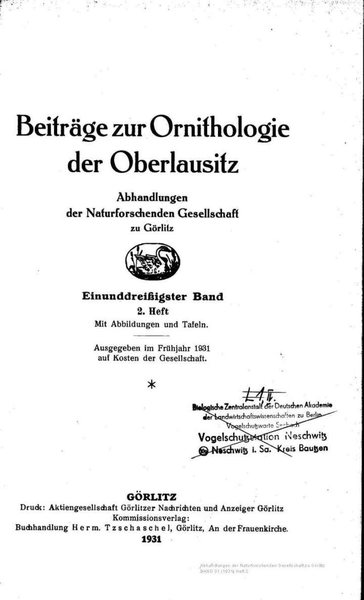 Görlitz Abhandlung Band 31 Heft 2 1931